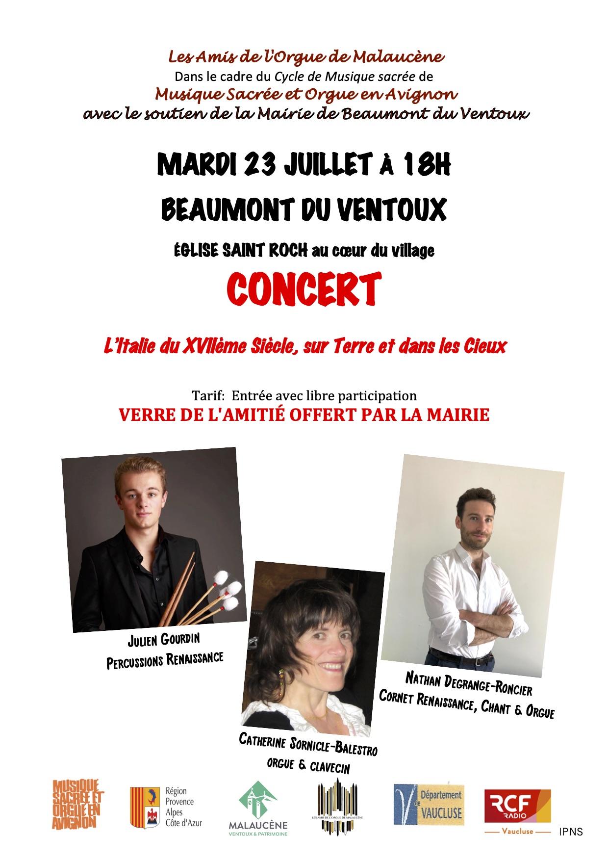 Affiche a4 concert aom partenaires nathan julien cat beaumont du ventoux 23juillet 2024